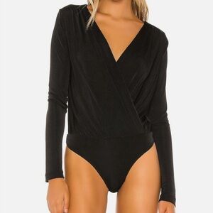 Free People Turnt Surplice-Neck Black Bodysuit